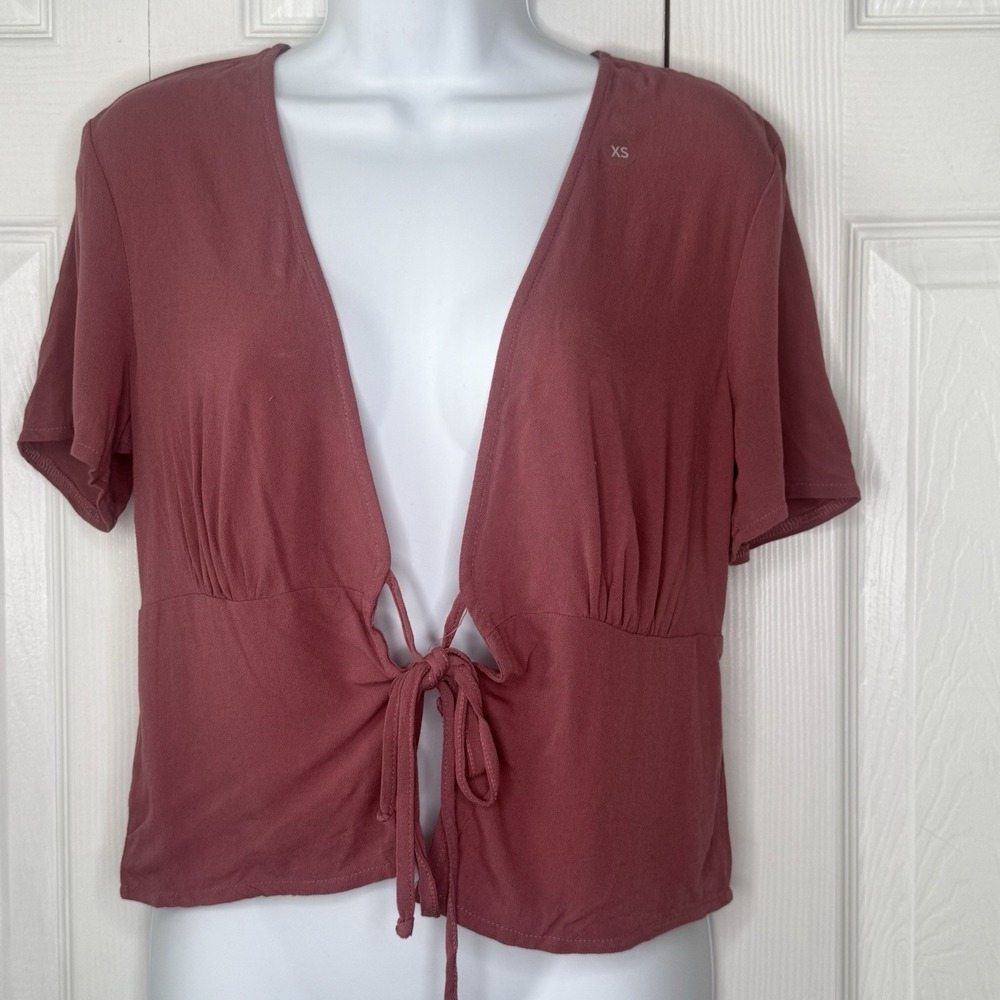 La Hearts PacSun Top Women XS Tie‎ Front Pink Boho Peasant NWT